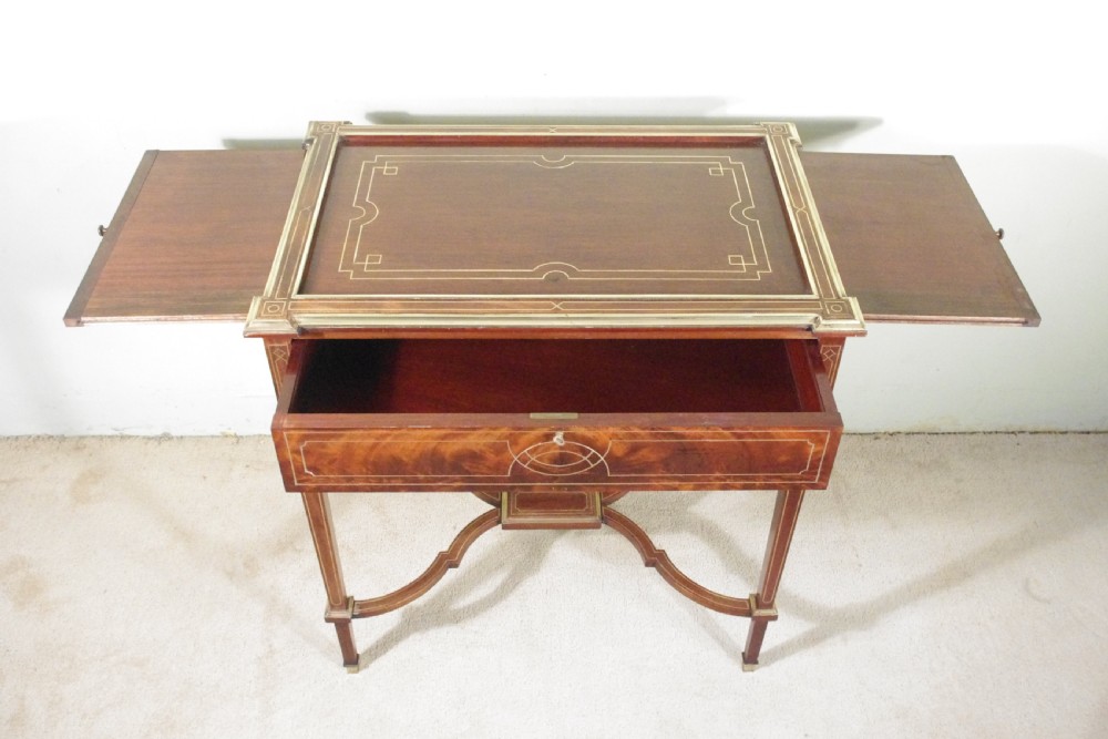 Edwardian Brass Inlaid Mahogany Drinks/Tea/Serving Table View XXIII