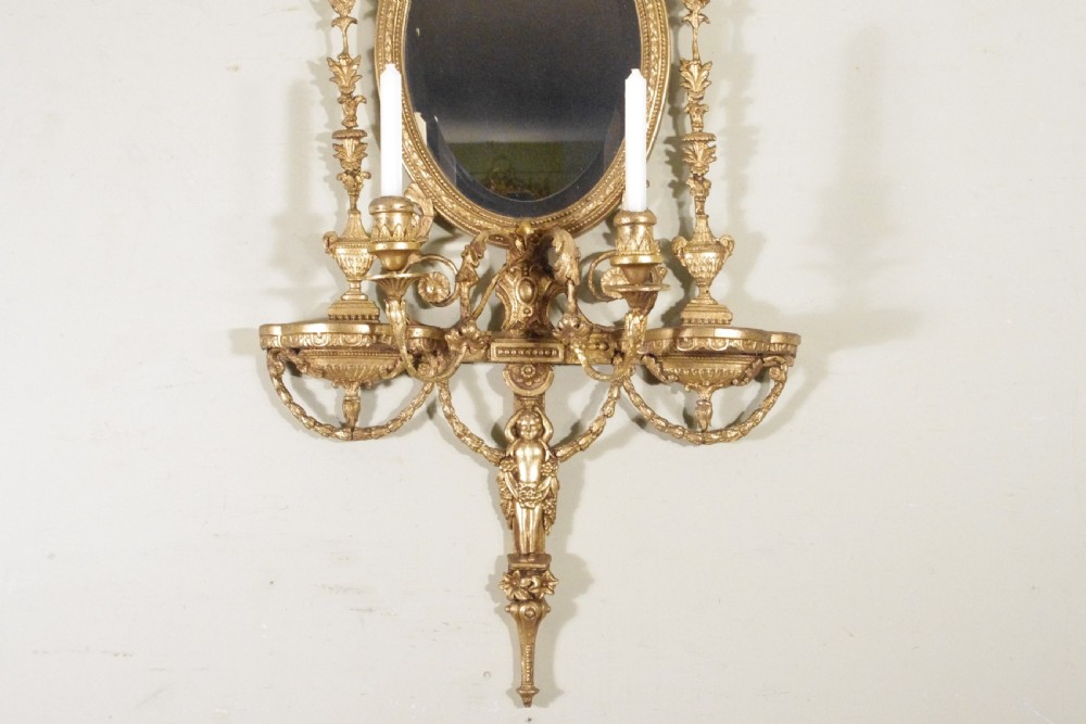 Gilt Adam Style Girandole Wall Mirror with Candle Sconces View III