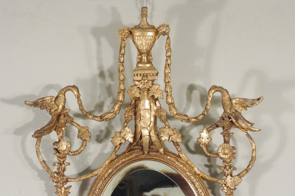 Gilt Adam Style Girandole Wall Mirror with Candle Sconces View IV