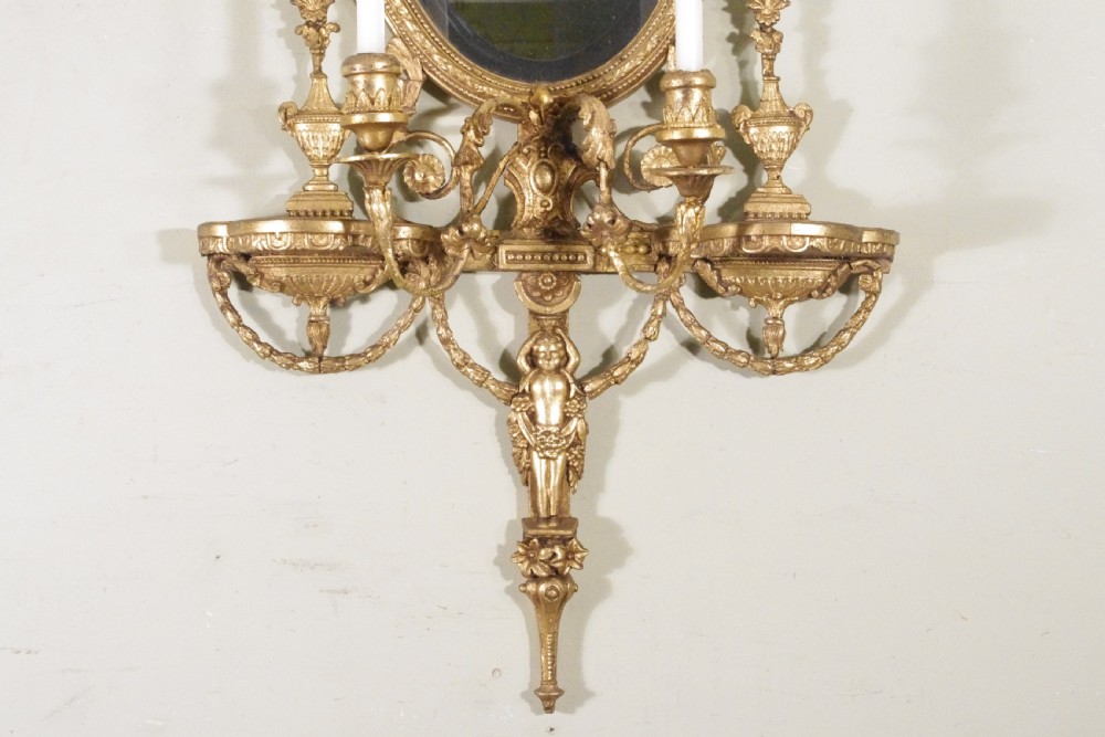Gilt Adam Style Girandole Wall Mirror with Candle Sconces View V