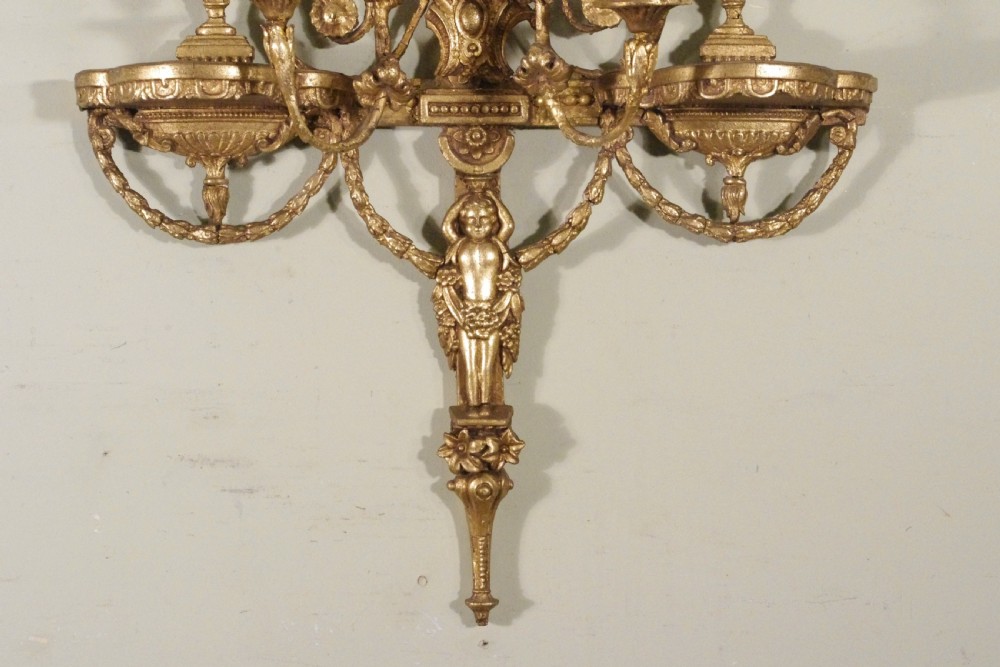 Gilt Adam Style Girandole Wall Mirror with Candle Sconces View IX