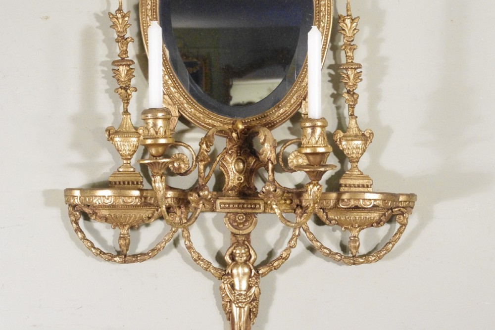 Gilt Adam Style Girandole Wall Mirror with Candle Sconces View XI