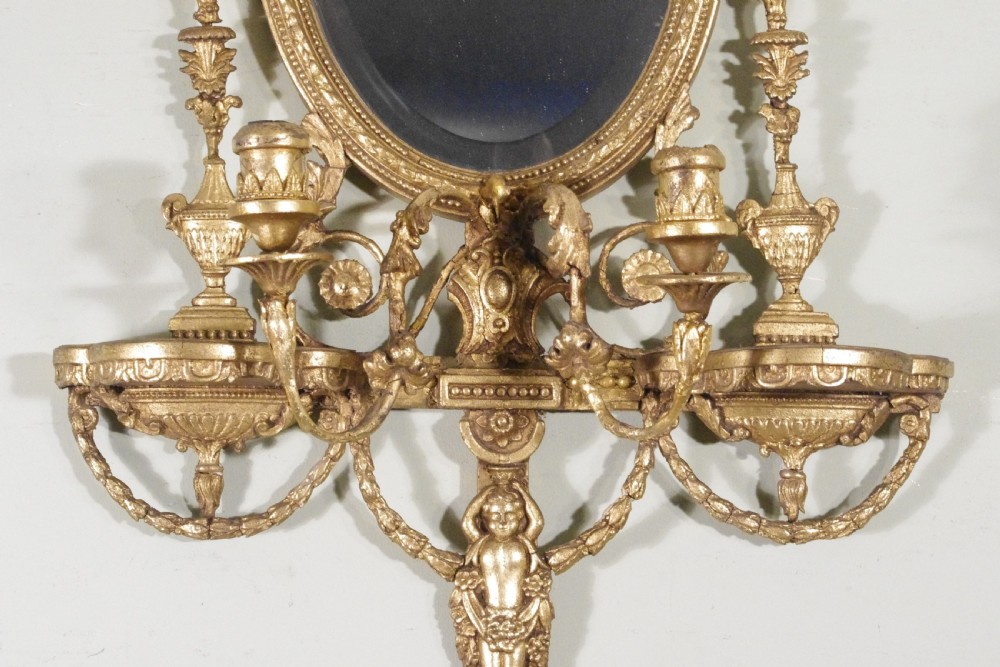 Gilt Adam Style Girandole Wall Mirror with Candle Sconces View XII