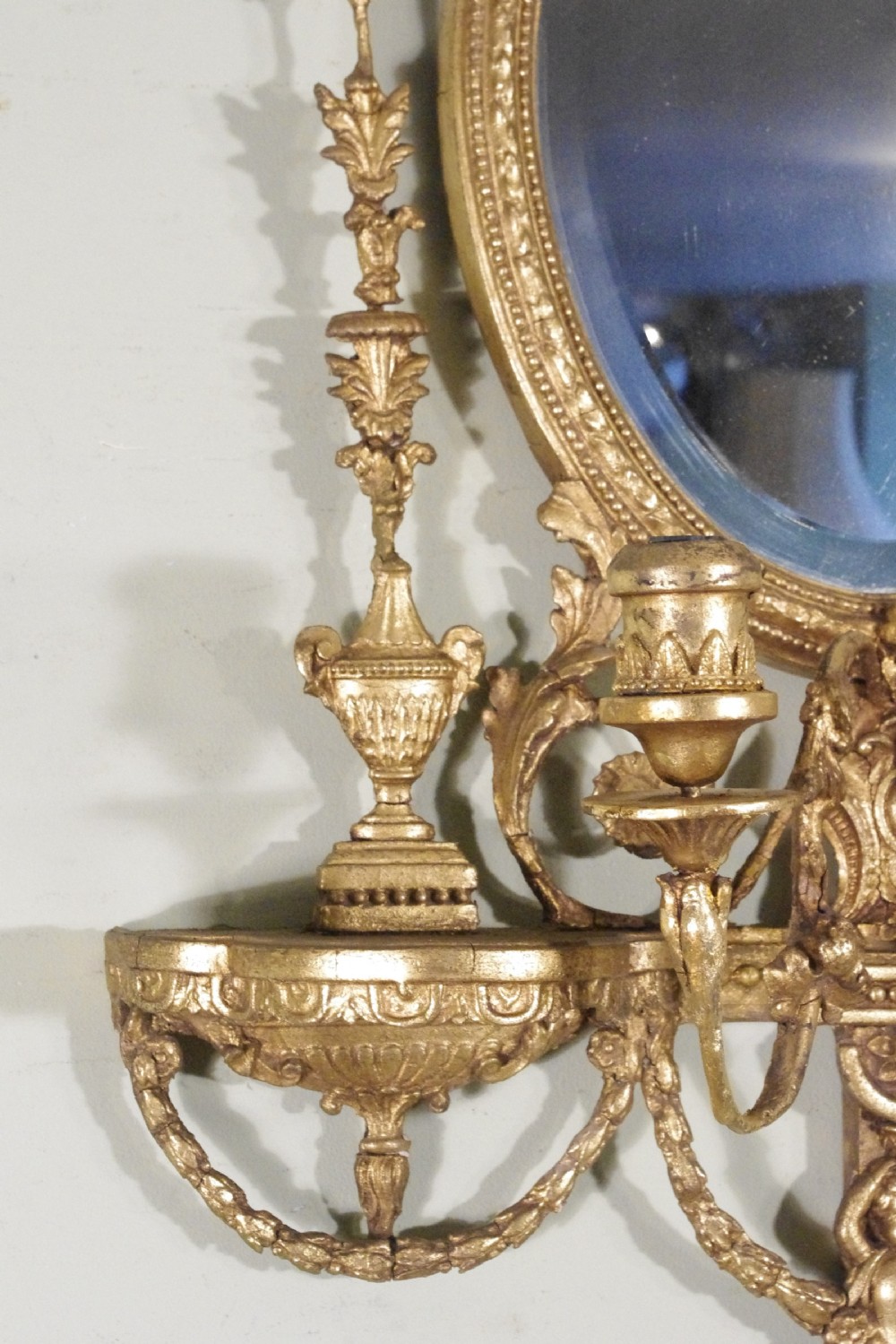 Gilt Adam Style Girandole Wall Mirror with Candle Sconces View XIII
