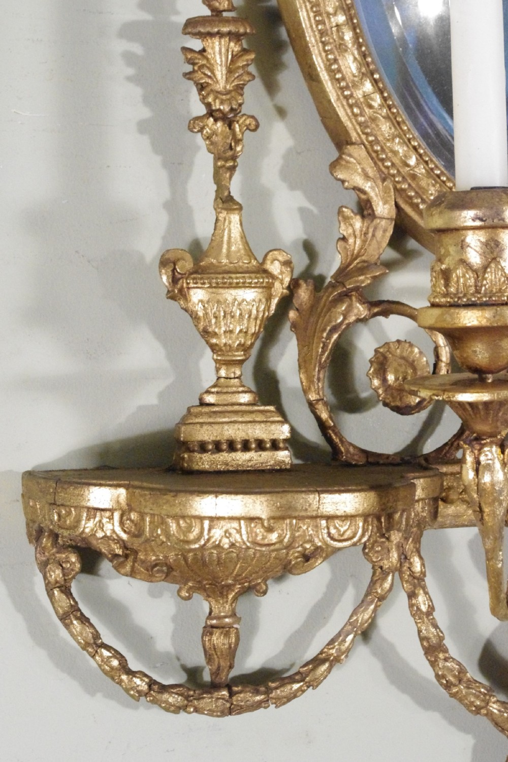 Gilt Adam Style Girandole Wall Mirror with Candle Sconces View XIV