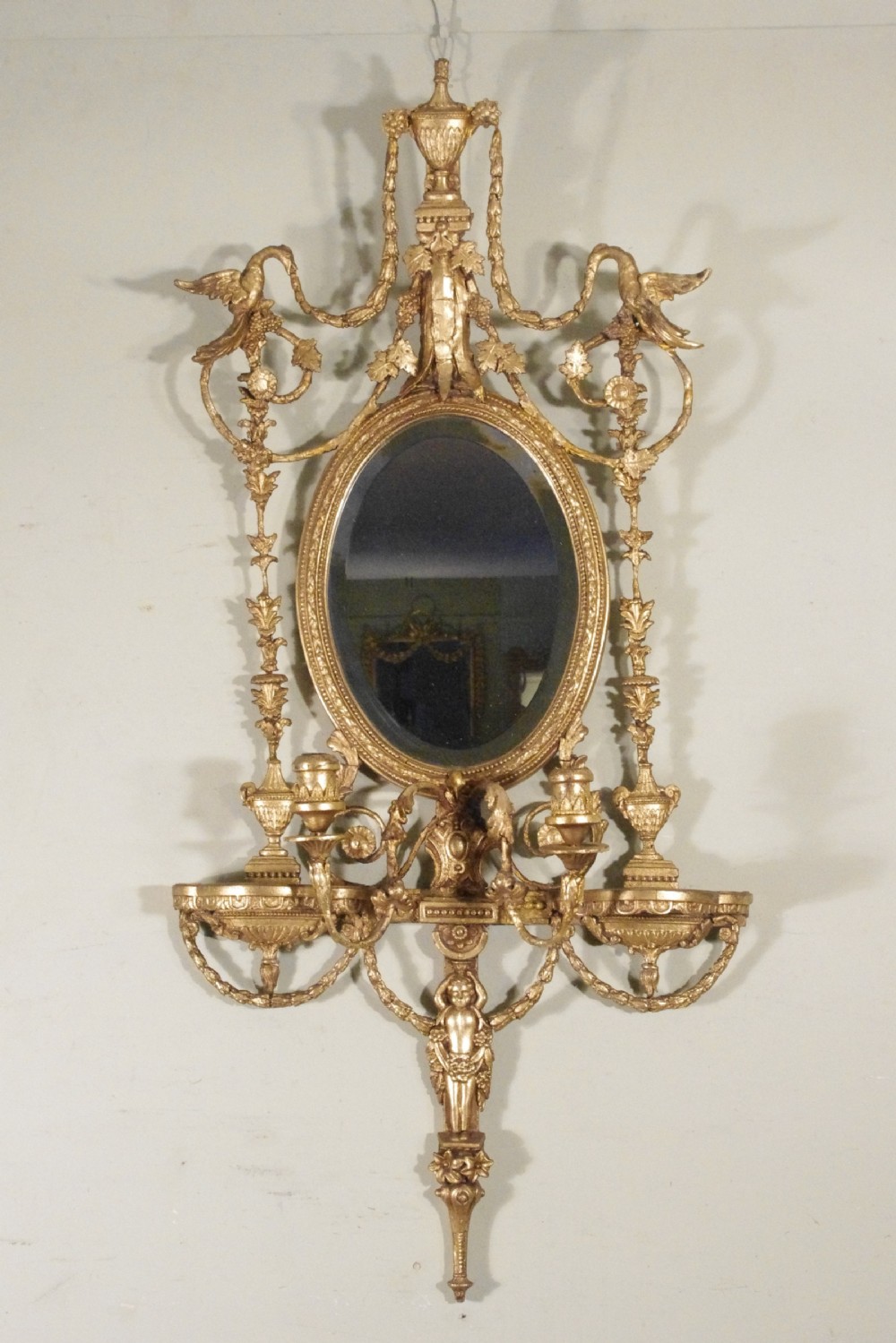 Gilt Adam Style Girandole Wall Mirror with Candle Sconces View XV