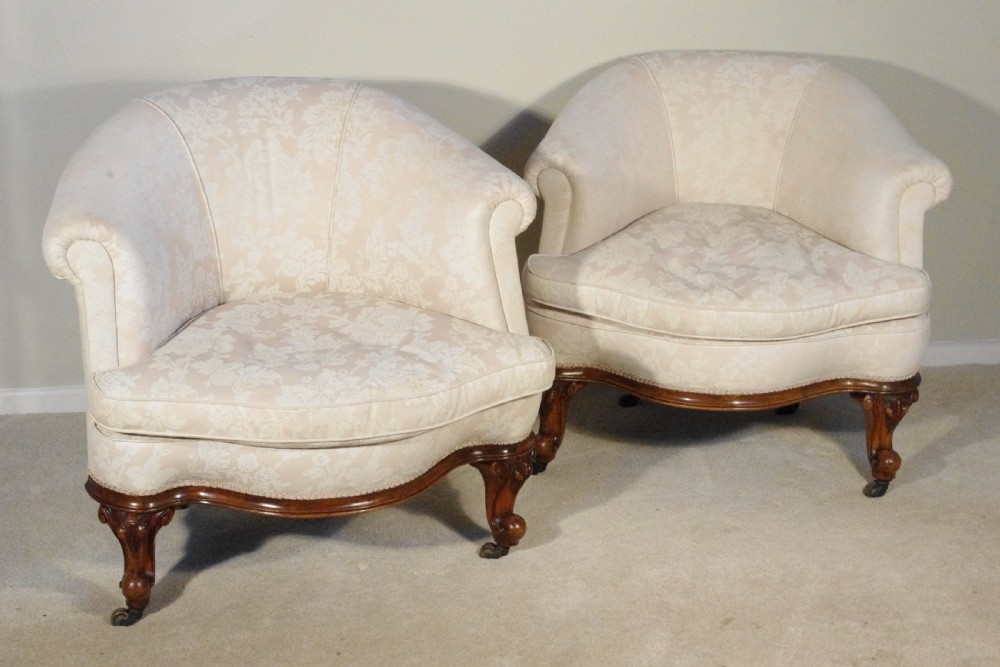 Pair Victorian Walnut Tub/Armchairs/Corner Chairs 