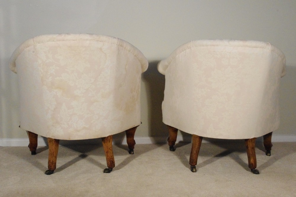 Pair Victorian Walnut Tub/Armchairs/Corner Chairs  View V