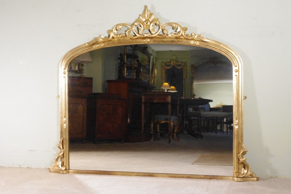 English Victorian Gilt Large Arch Top Overmantle Mirror