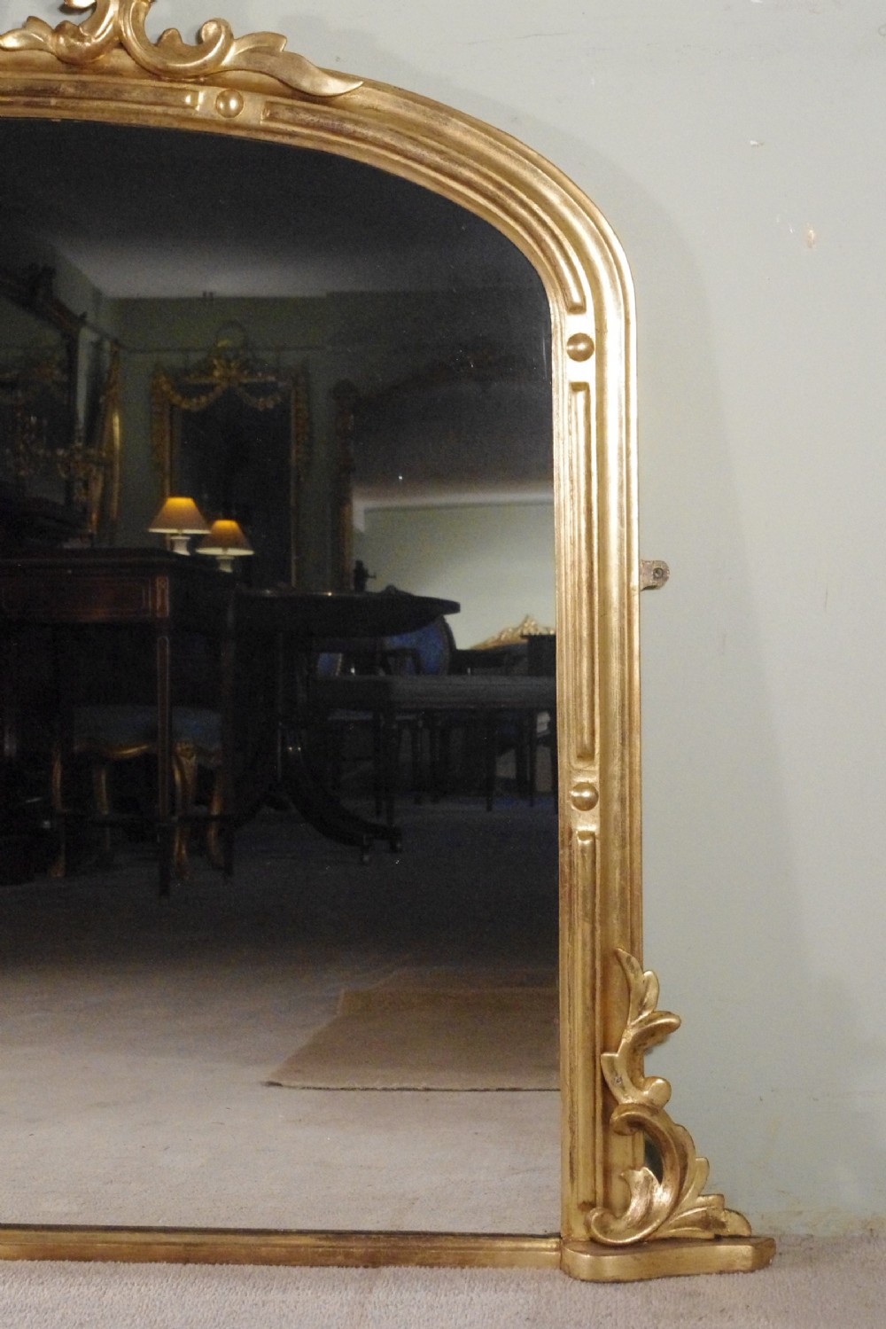 English Victorian Gilt Large Arch Top Overmantle Mirror View IV