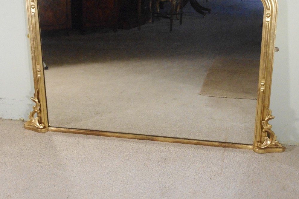 English Victorian Gilt Large Arch Top Overmantle Mirror View VIII