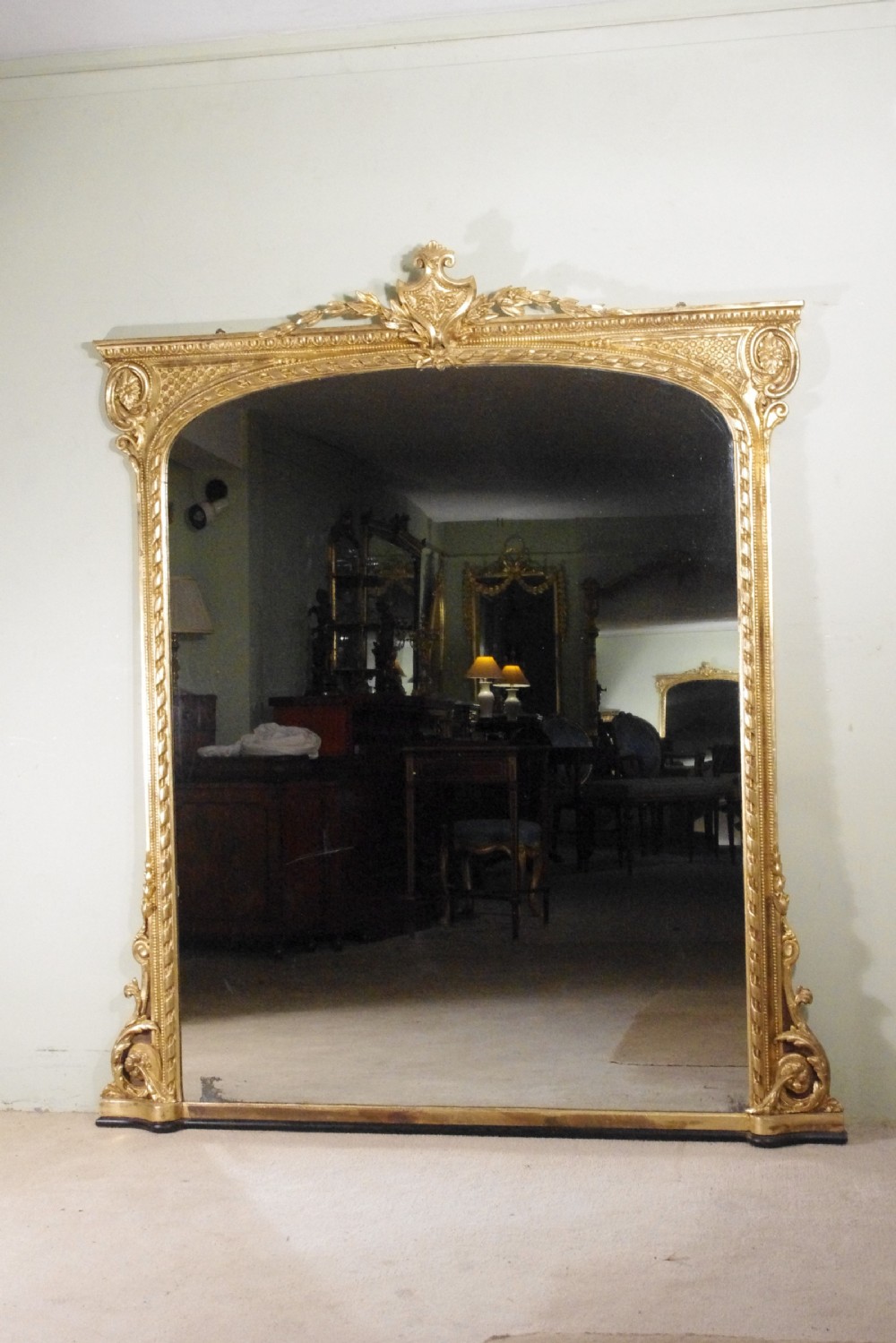 English Victorian Gilt Large Overmantle Mirror