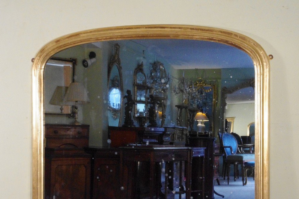 English Victorian Gilt Large Arch Top Overmantle Mirror  View II