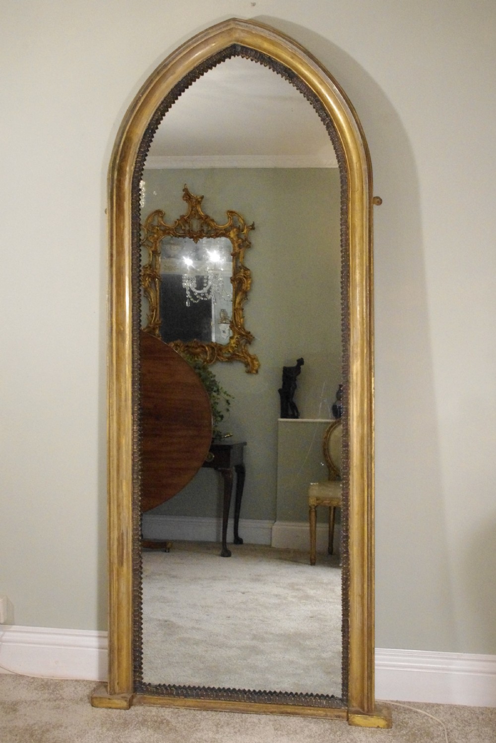Victorian Gilt Gothic Style Large Pier Mirror