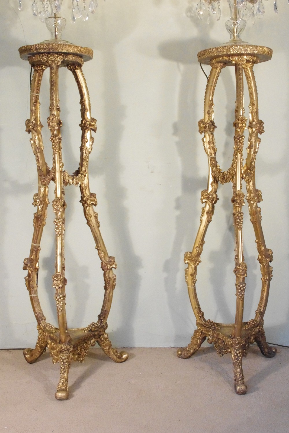 Stunning Pair of Crystal Candelabra Lights on Gilt Torcheres View III
