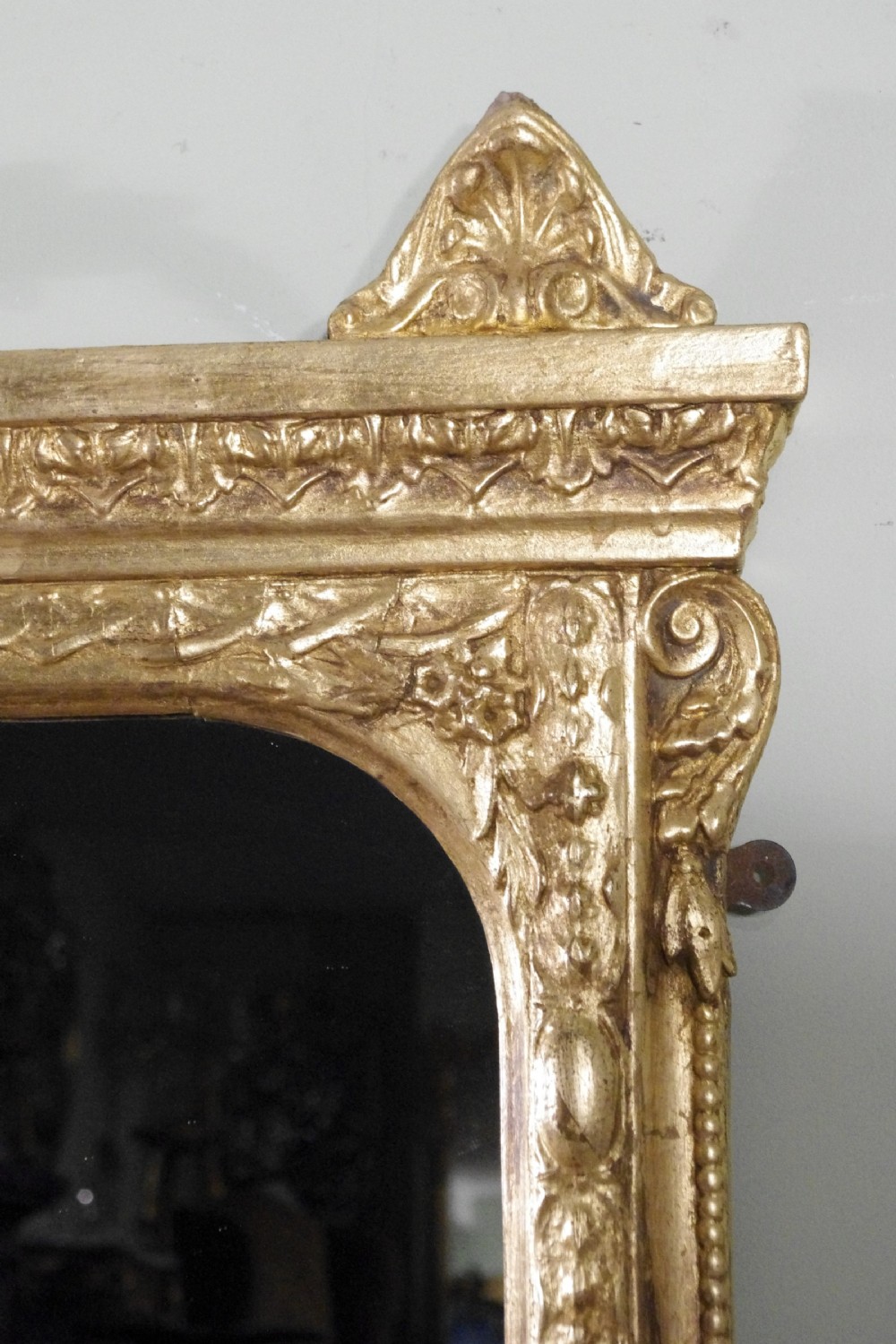 English Victorian Gilt Large Overmantle Mirror with Putto Cresting View IV