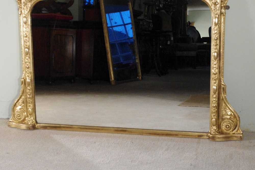 English Victorian Gilt Large Overmantle Mirror with Putto Cresting View VII