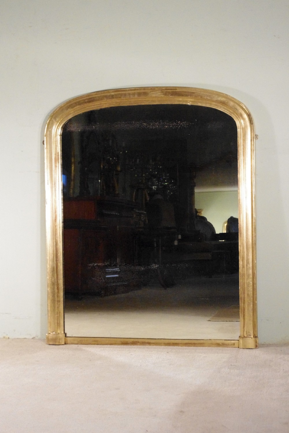 English Victorian Gilt Large Arch top Overmantle Mirror