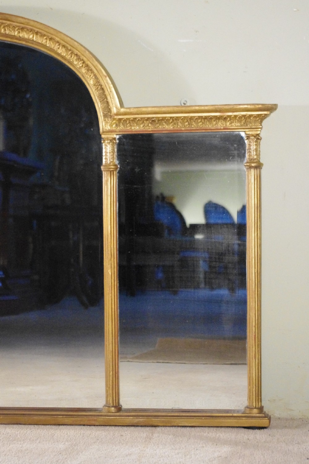 English Victorian Gilt Large Triple Plate Overmantle Mirror View II