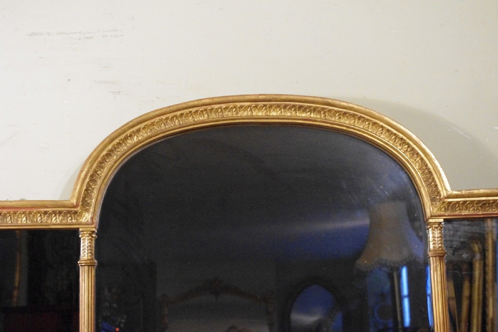 English Victorian Gilt Large Triple Plate Overmantle Mirror View III