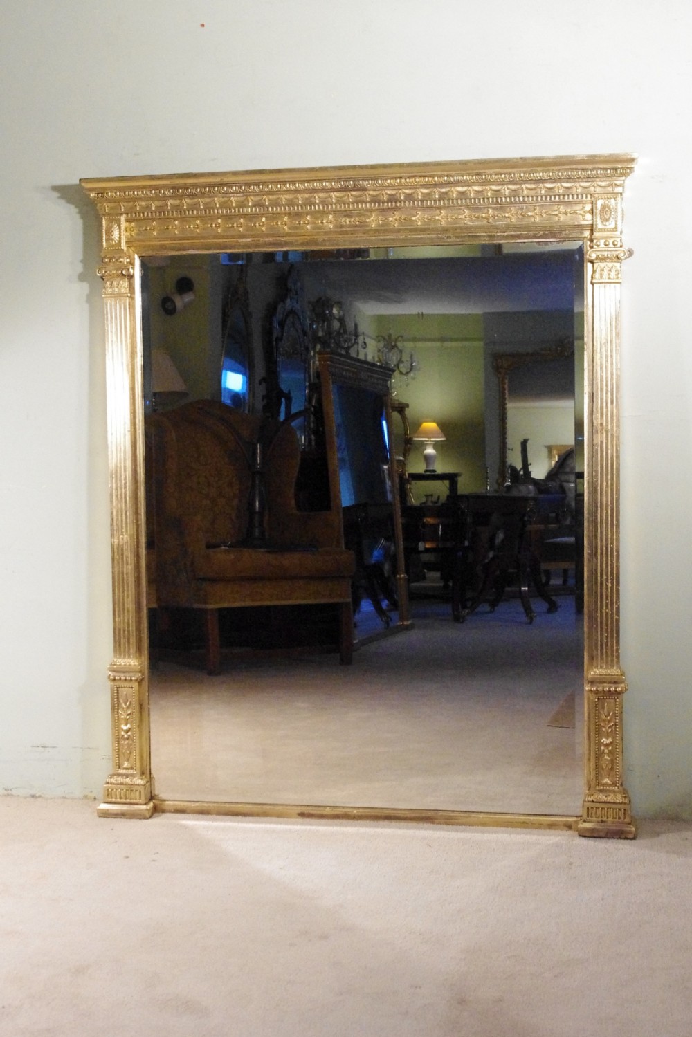 English Victorian Gilt Large Overmantle Mirror