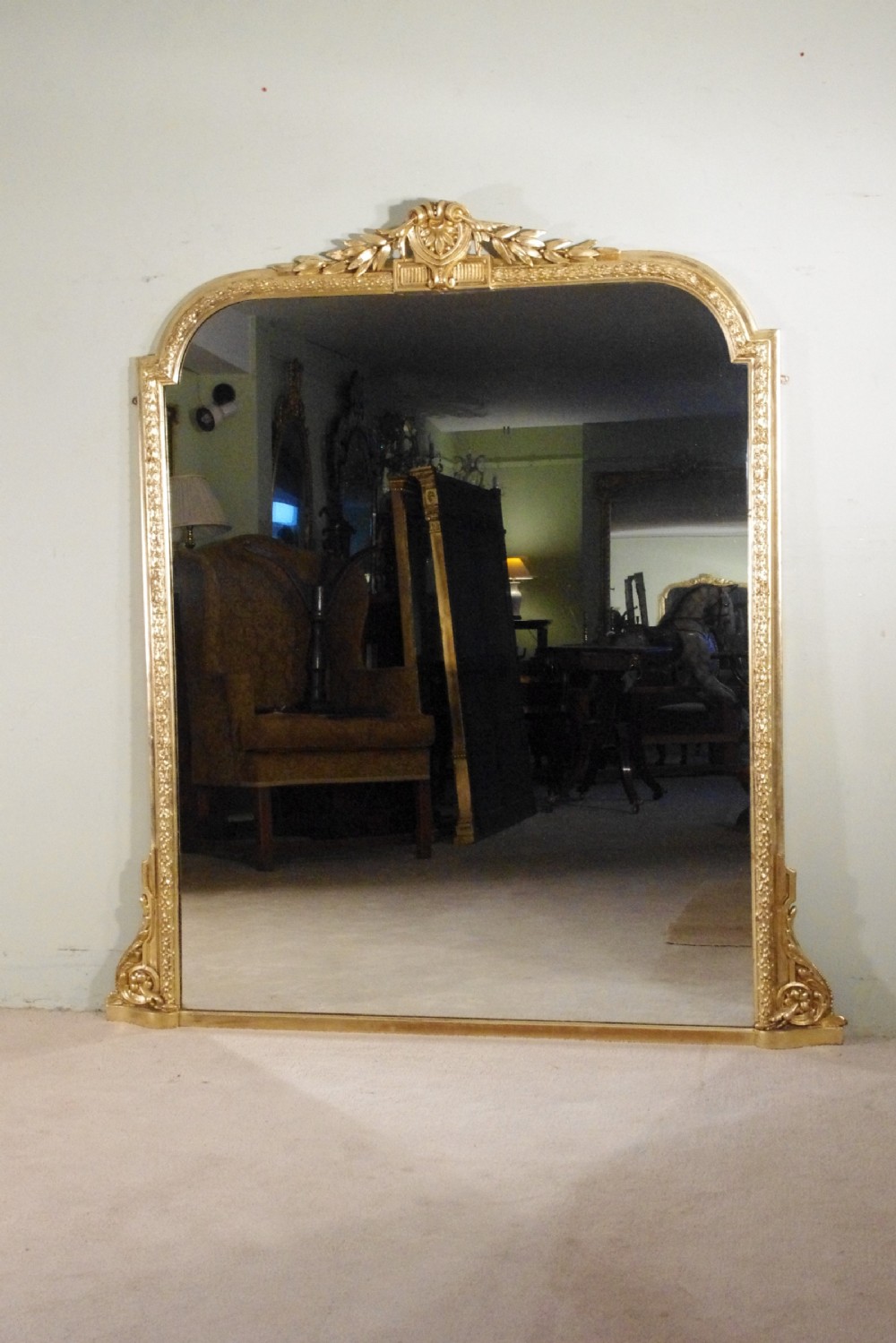 English Victorian Gilt Large Overmantle Mirror
