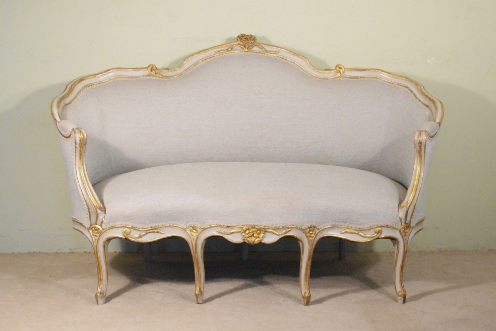 French Louis XV Style Painted and Parcel-Gilt Two Seater Sofa