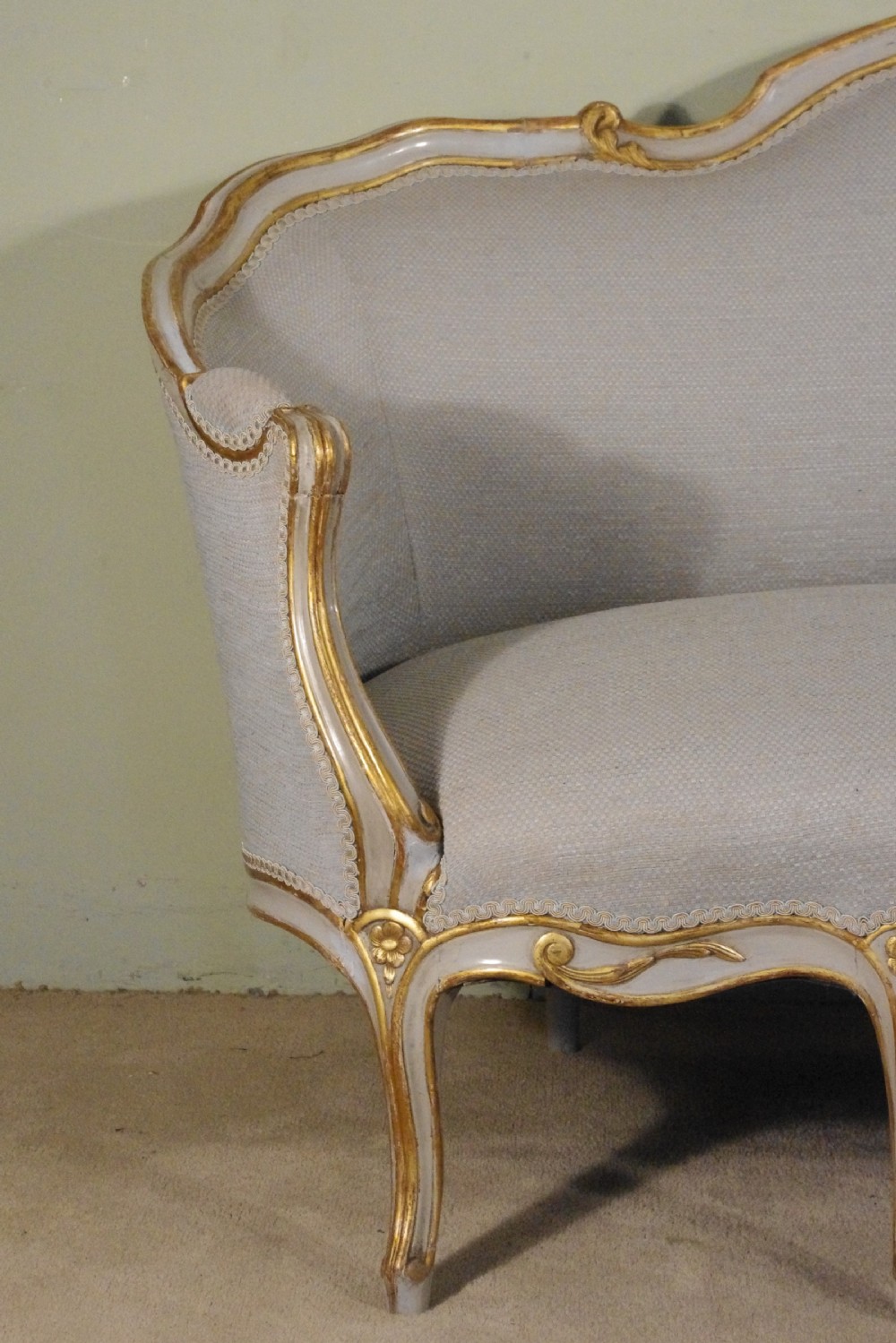 French Louis XV Style Painted and Parcel-Gilt Two Seater Sofa View III
