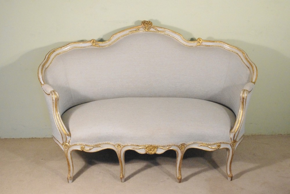French Louis XV Style Painted and Parcel-Gilt Two Seater Sofa View IX
