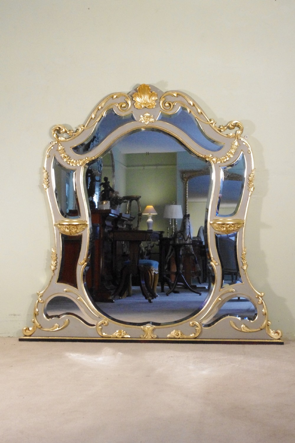 Victoian Painted and Parcel-Gilt Overmantle Mirror with Brackets
