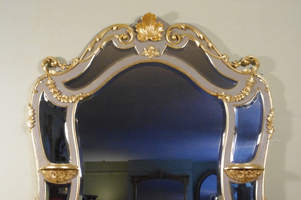 Victoian Painted and Parcel-Gilt Overmantle Mirror with Brackets View II