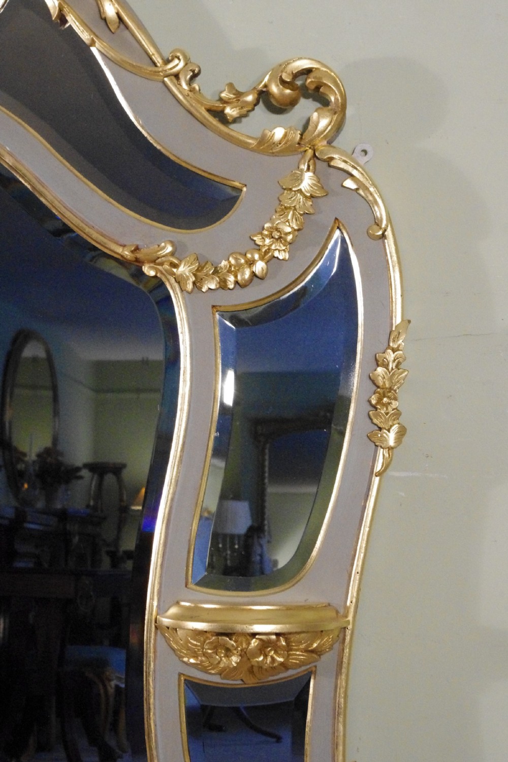 Victoian Painted and Parcel-Gilt Overmantle Mirror with Brackets View V