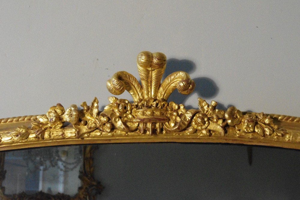 Gilt Large Arch Top Overmantle Mirror with Prince of Wales Feathers  View III