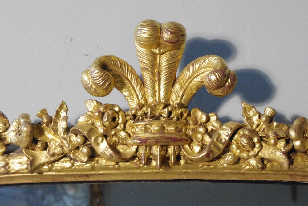 Gilt Large Arch Top Overmantle Mirror with Prince of Wales Feathers  View IV