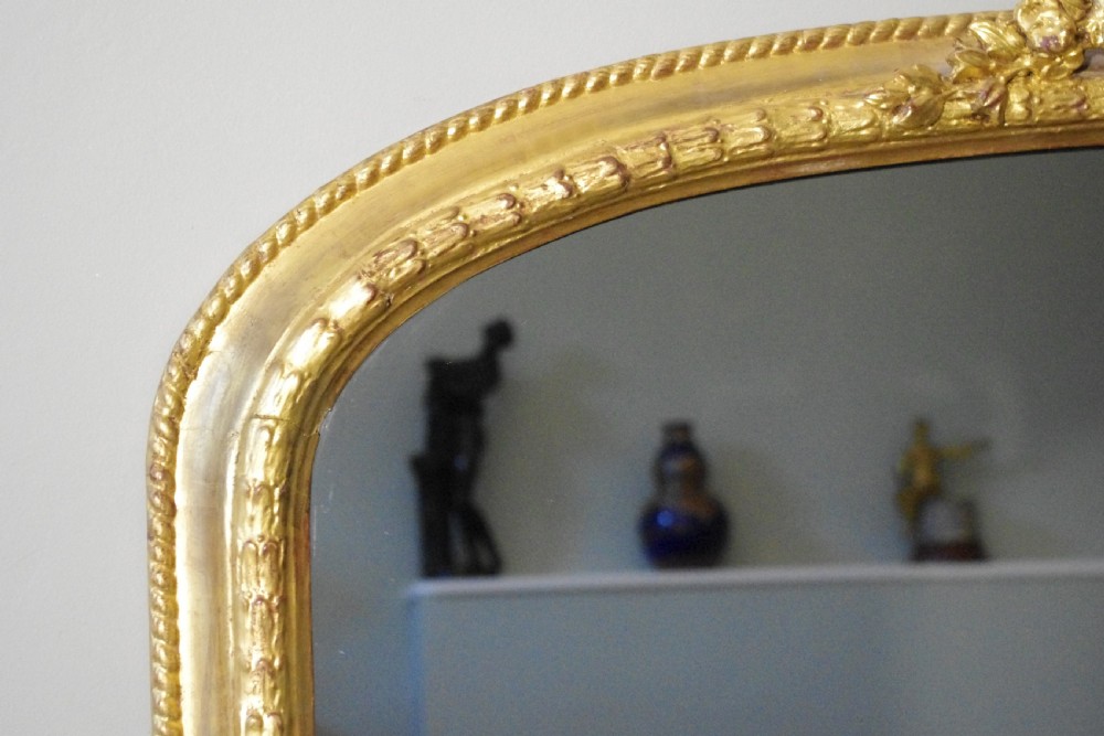 Gilt Large Arch Top Overmantle Mirror with Prince of Wales Feathers  View IX