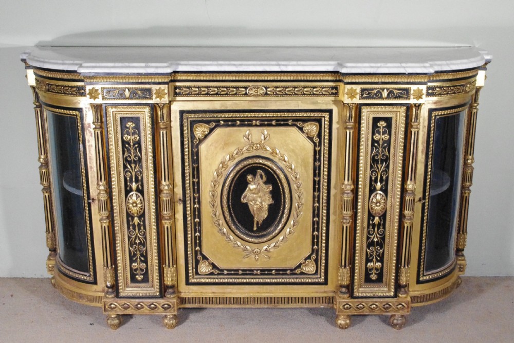 Ebonised and Parcel-Gilt Marble Top Credenza/Sideboard View II