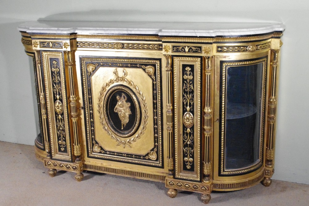 Ebonised and Parcel-Gilt Marble Top Credenza/Sideboard View III