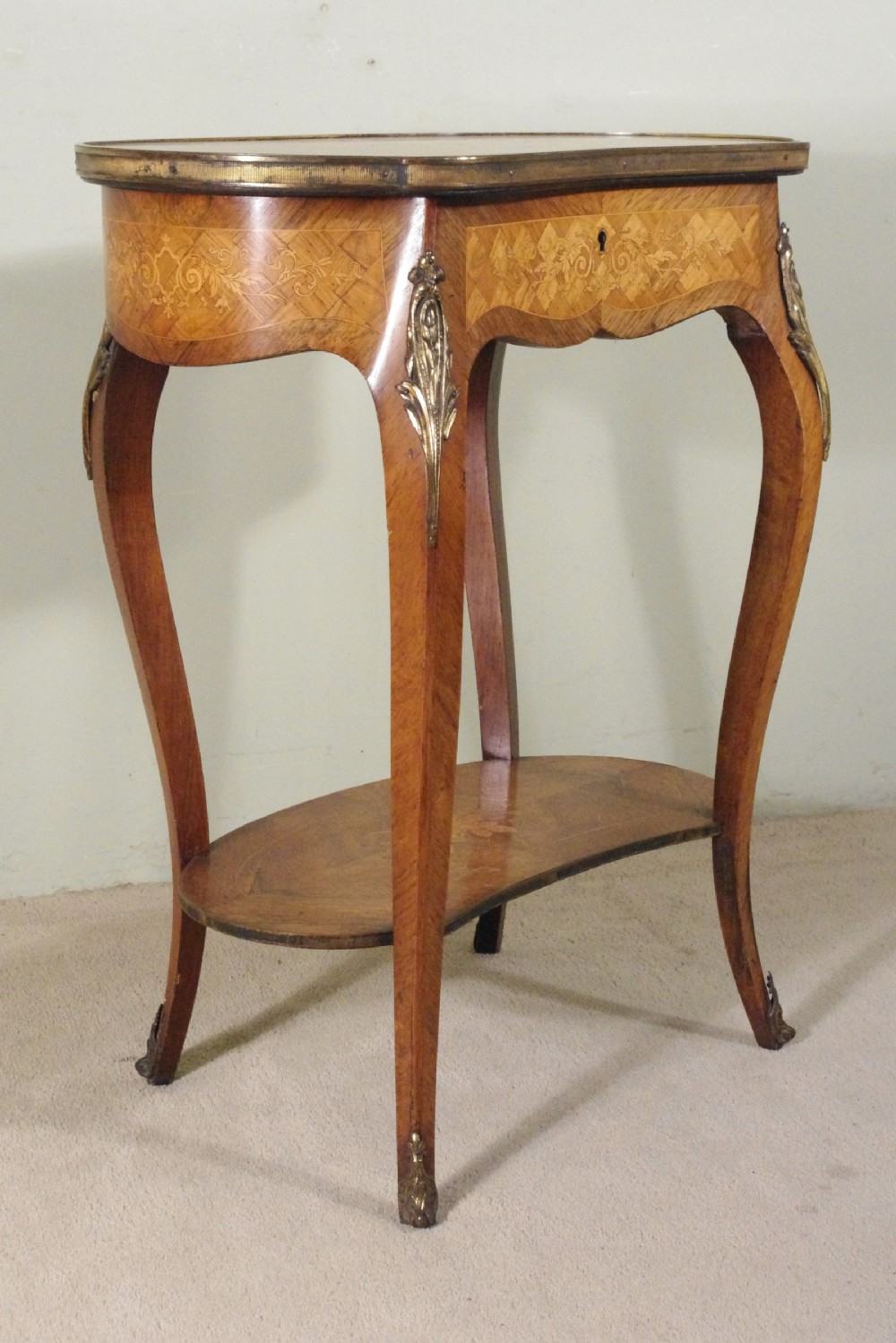 French Ormolu Mounted Kingwood Work/Occasional Table with Parquetry and Marquetry Inlay View XI