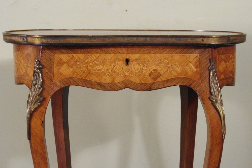 French Ormolu Mounted Kingwood Work/Occasional Table with Parquetry and Marquetry Inlay View XIII