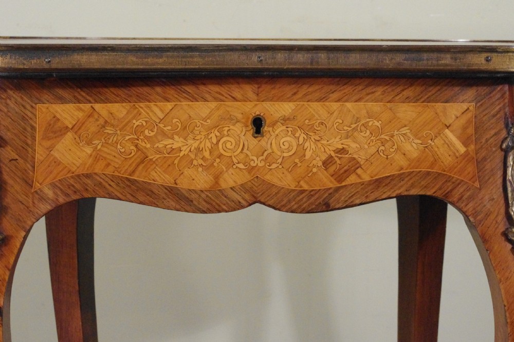 French Ormolu Mounted Kingwood Work/Occasional Table with Parquetry and Marquetry Inlay View XIV