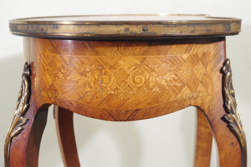 French Ormolu Mounted Kingwood Work/Occasional Table with Parquetry and Marquetry Inlay View XVIII