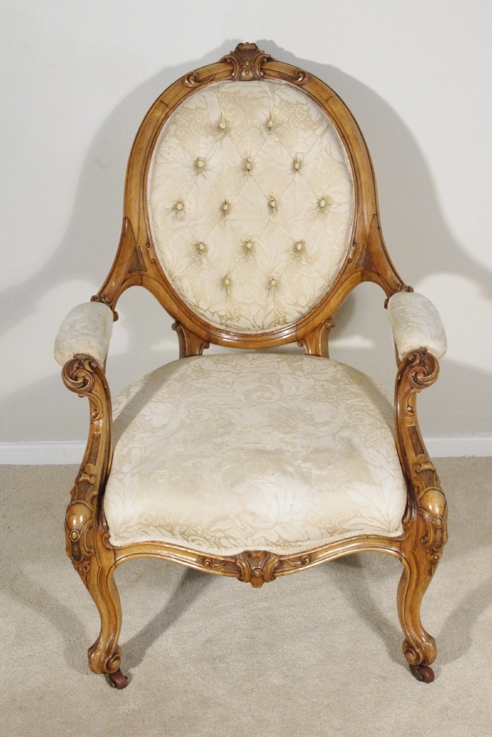 Victorian Walnut Button Back Armchair View II