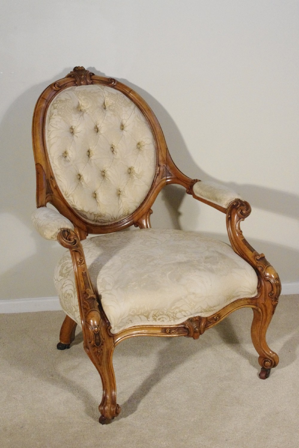 Victorian Walnut Button Back Armchair View V