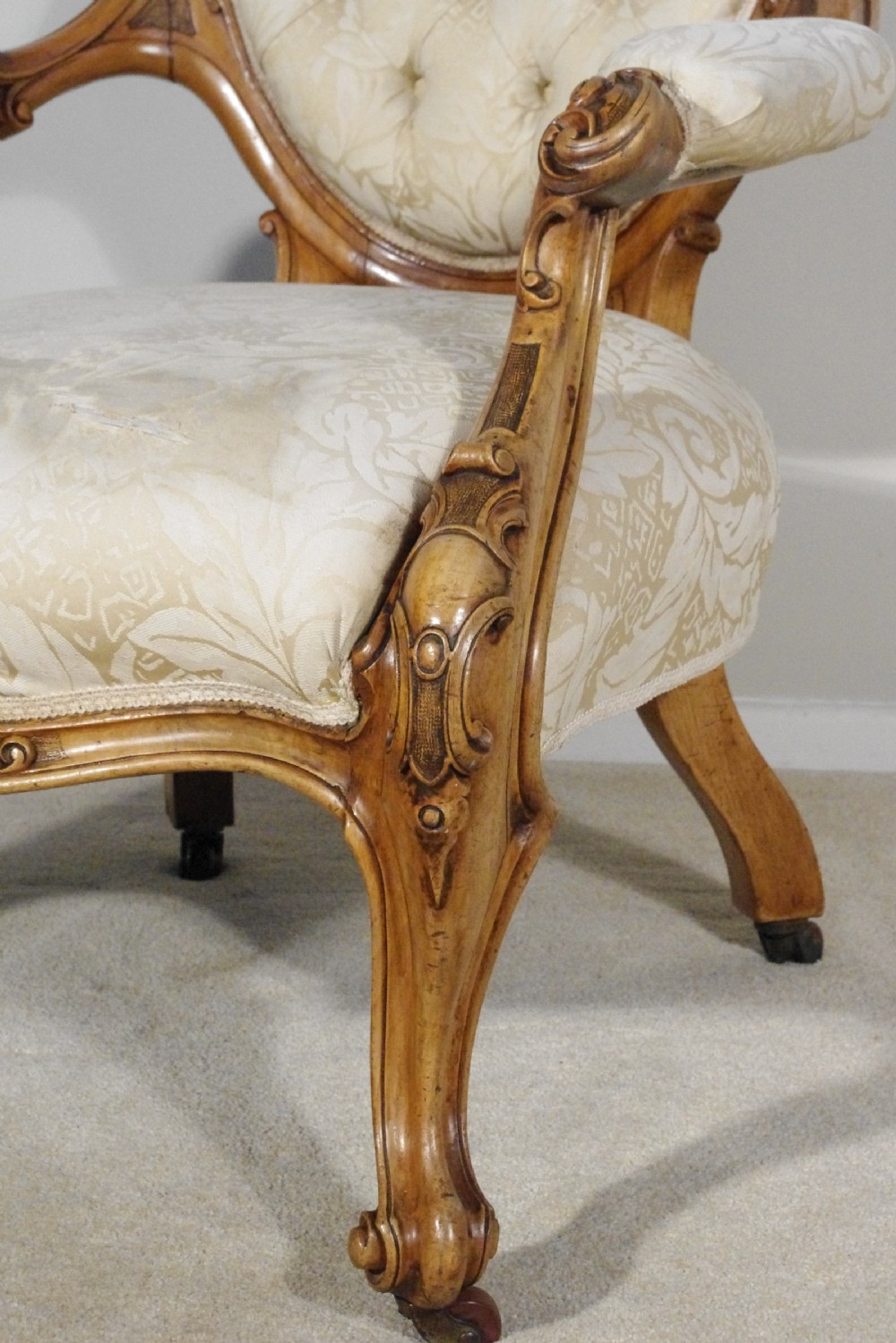 Victorian Walnut Button Back Armchair View VIII