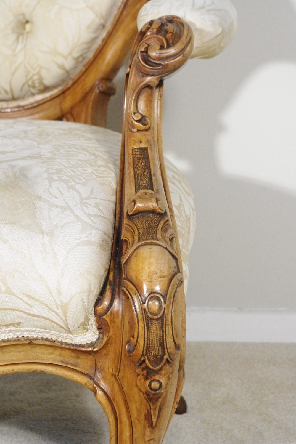 Victorian Walnut Button Back Armchair View XI