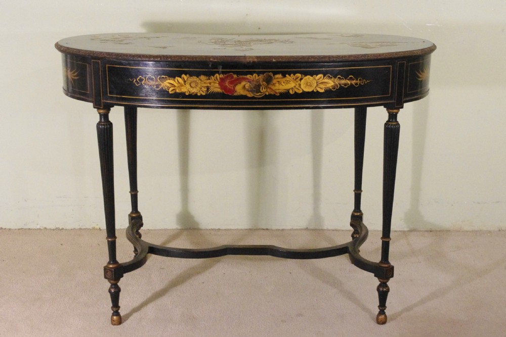 Black Lacquer and Gilt Chinoiserie Kidney- Shaped Writing/ Dressing Table Desk View V