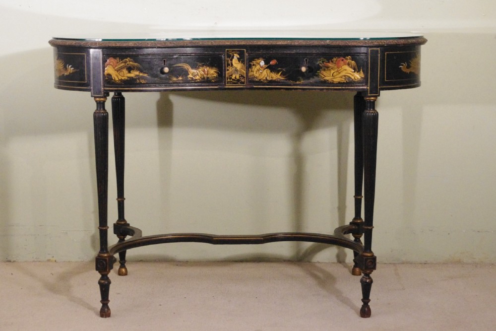 Black Lacquer and Gilt Chinoiserie Kidney- Shaped Writing/ Dressing Table Desk View VI