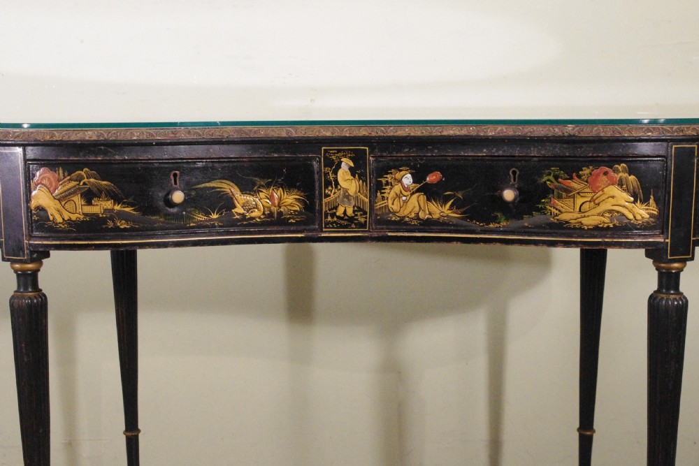 Black Lacquer and Gilt Chinoiserie Kidney- Shaped Writing/ Dressing Table Desk View VII