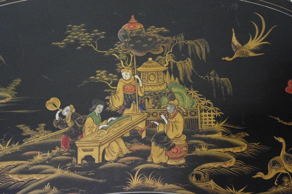 Black Lacquer and Gilt Chinoiserie Kidney- Shaped Writing/ Dressing Table Desk View X