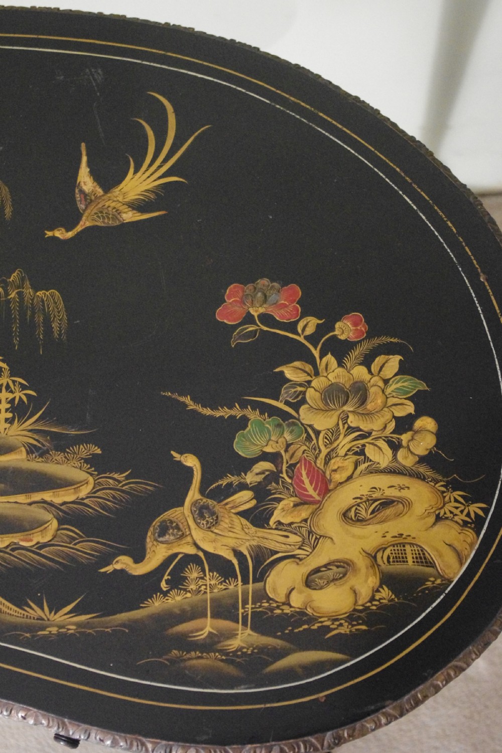 Black Lacquer and Gilt Chinoiserie Kidney- Shaped Writing/ Dressing Table Desk View XII